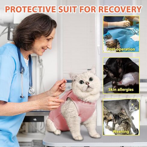Cat Recovery Suit Female to Prevent Licking Scratching, Kitten Onesie for Cats After Surgery Surgical Abdominal Wound with Adjustable Drawstrings, Cat Cone Alternative in Saudi Arabia