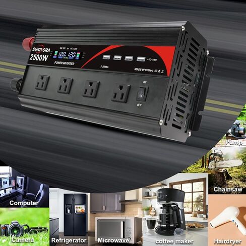1200 Watt Power Inverter 12V DC to 110V/120V AC 60HZ 2400 Watt(Peak) Inverter Car Power Inverter with 2 AC Outlets & Dual USB Ports for Car Vehicle RV Truck in Saudi Arabia