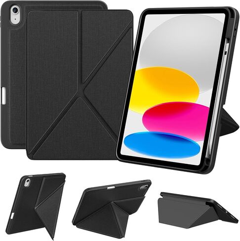 DTTO for iPad 10th Generation Case 10.9 Inch 2022, Foldable Stand with Landscape and Portrait Modes, Anti Slip Fabric Pattern Cover with Pencil Holder, Auto Wake/Sleep, Black in Saudi Arabia