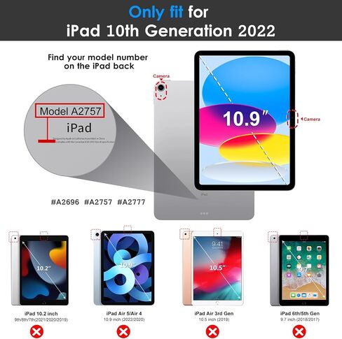 DTTO for iPad 10th Generation Case 10.9 Inch 2022, Foldable Stand with Landscape and Portrait Modes, Anti Slip Fabric Pattern Cover with Pencil Holder, Auto Wake/Sleep, Black in Saudi Arabia