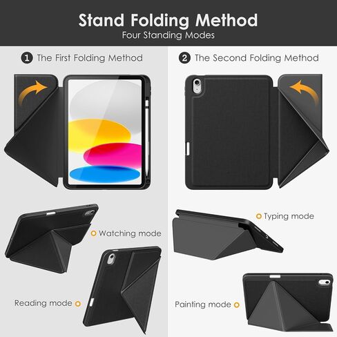 DTTO for iPad 10th Generation Case 10.9 Inch 2022, Foldable Stand with Landscape and Portrait Modes, Anti Slip Fabric Pattern Cover with Pencil Holder, Auto Wake/Sleep, Black in Saudi Arabia