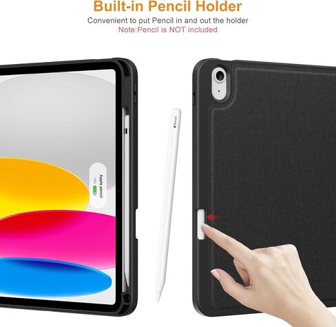 DTTO for iPad 10th Generation Case 10.9 Inch 2022, Foldable Stand with Landscape and Portrait Modes, Anti Slip Fabric Pattern Cover with Pencil Holder, Auto Wake/Sleep, Black in Saudi Arabia