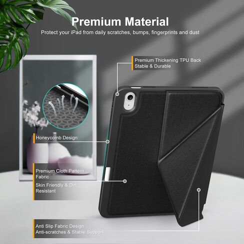 DTTO for iPad 10th Generation Case 10.9 Inch 2022, Foldable Stand with Landscape and Portrait Modes, Anti Slip Fabric Pattern Cover with Pencil Holder, Auto Wake/Sleep, Black in Saudi Arabia