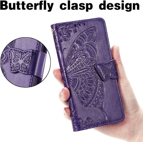 Wallet Case for Google Pixel 9 Pro,Pixel 9 PU Leather Flip Protective Phone Case Wrist Strap Card Slots Holder Pocket Emboss Butterfly Flower Stand Case Women for Google Pixel 9/9 Pro Purple in Kuwait