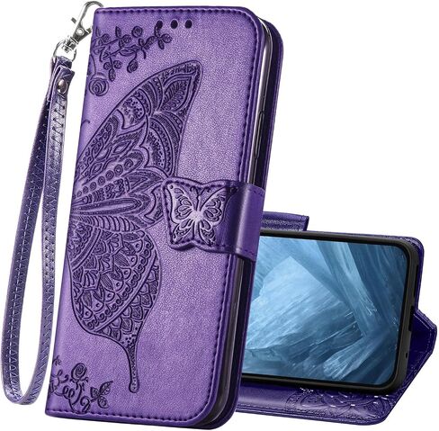 Wallet Case for Google Pixel 9 Pro,Pixel 9 PU Leather Flip Protective Phone Case Wrist Strap Card Slots Holder Pocket Emboss Butterfly Flower Stand Case Women for Google Pixel 9/9 Pro Purple in Kuwait