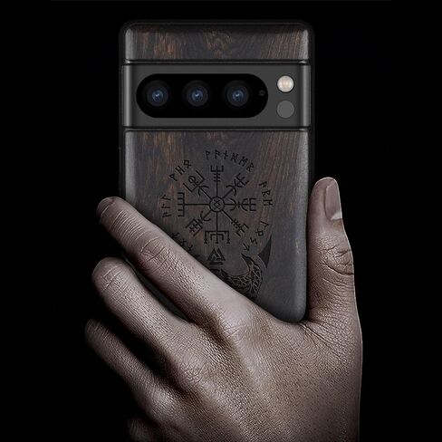 Carveit Wood Case for Pixel 8 Pro Case [Natural Wood & Black Soft TPU] Shockproof Protective Cover Unique Wooden Case Compatible with Google Pixel 8 Pro Case (Viking Compass-Blackwood) in Kuwait