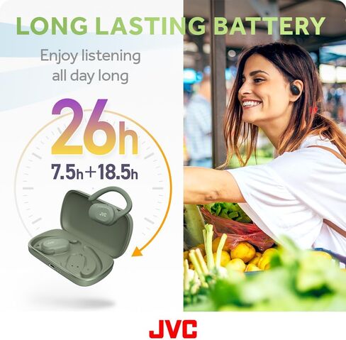 JVC nearphones Open Ear True Wireless Headphones with Pivot Motion Mecanism, 16mm Large Drivers Sound, Single Ear use, BT 5.4, Long Battery Life (up to 26 Hours) - HANP40TB (Black) in Kuwait