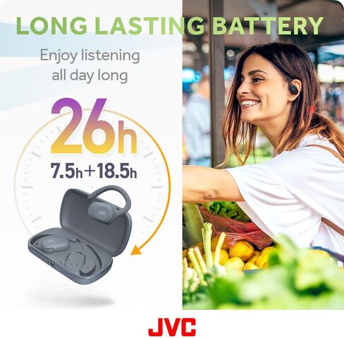 JVC nearphones Open Ear True Wireless Headphones with Pivot Motion Mecanism, 16mm Large Drivers Sound, Single Ear use, BT 5.4, Long Battery Life (up to 26 Hours) - HANP40TB (Black) in Kuwait