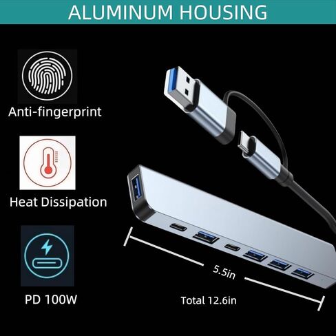 موزع USB C، محول ألومنيوم متعدد المنافذ 7 في 1 لجهاز MacBook Pro Air والمزيد من الأجهزة، متوافق مع أجهزة الكمبيوتر المحمولة USB C وأجهزة أخرى من النوع C in Kuwait