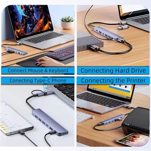 موزع USB C، محول ألومنيوم متعدد المنافذ 7 في 1 لجهاز MacBook Pro Air والمزيد من الأجهزة، متوافق مع أجهزة الكمبيوتر المحمولة USB C وأجهزة أخرى من النوع C in Kuwait