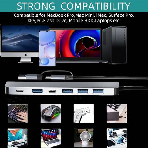 موزع USB C، محول ألومنيوم متعدد المنافذ 7 في 1 لجهاز MacBook Pro Air والمزيد من الأجهزة، متوافق مع أجهزة الكمبيوتر المحمولة USB C وأجهزة أخرى من النوع C in Kuwait