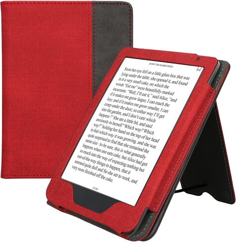 غطاء kwmobile متوافق مع Kobo Clara BW/غطاء ملون - جراب من الجلد الصناعي/الجلد السويدي مع حامل - أحمر/رمادي داكن in Saudi Arabia