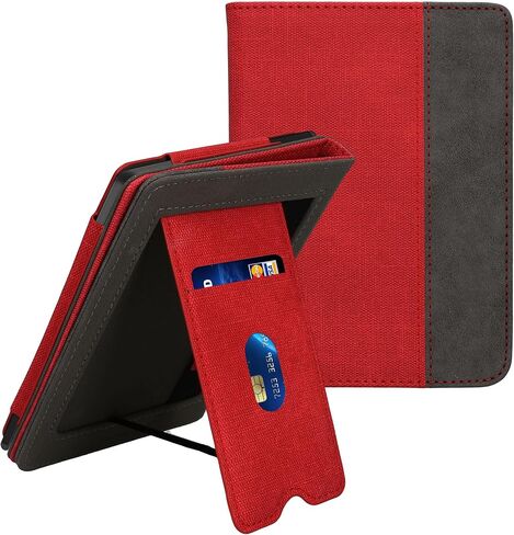 غطاء kwmobile متوافق مع Kobo Clara BW/غطاء ملون - جراب من الجلد الصناعي/الجلد السويدي مع حامل - أحمر/رمادي داكن in Saudi Arabia