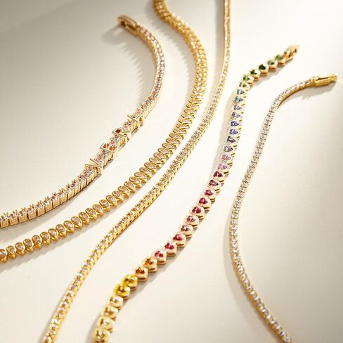 سوار تنس مملوء بالذهب 14 قيراط | سوار تنس كلاسيكي مكعب زركونيا 3 مم | أساور ربط ذهبية للنساء 6.15/6.75/7.15 بوصة in Kuwait