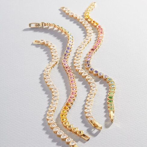 سوار تنس مملوء بالذهب 14 قيراط | سوار تنس كلاسيكي مكعب زركونيا 3 مم | أساور ربط ذهبية للنساء 6.15/6.75/7.15 بوصة in Kuwait