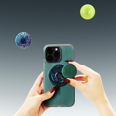 PopSockets Round Phone Grip Compatible with MagSafe, Adapter Ring Included, Phone Holder, Wireless Charging Compatible - Swirl Oasis Keylime in Saudi Arabia