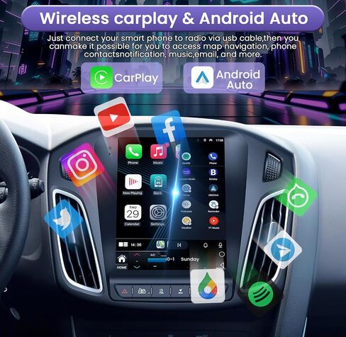 Car Radio for Ford Focus 2012-2018: 8 Core 4G+64G 10.4 Inch Touch Screen Stereo Head Unit Replacement with Wireless Carplay/Android Auto, Built-in Bluetooth GPS WiFi FM SWC Mirror Link Backup Camera in Saudi Arabia