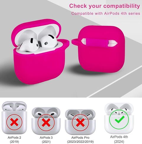 متوافق مع غطاء حافظة AirPods 4، غطاء واقي من السيليكون الناعم مع سلسلة مفاتيح سوار، متوافق مع سماعات الأذن اللاسلكية Apple AirPods الجيل الرابع (وردي فاقع) in Kuwait