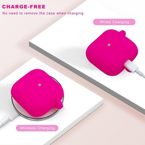 متوافق مع غطاء حافظة AirPods 4، غطاء واقي من السيليكون الناعم مع سلسلة مفاتيح سوار، متوافق مع سماعات الأذن اللاسلكية Apple AirPods الجيل الرابع (وردي فاقع) in Kuwait