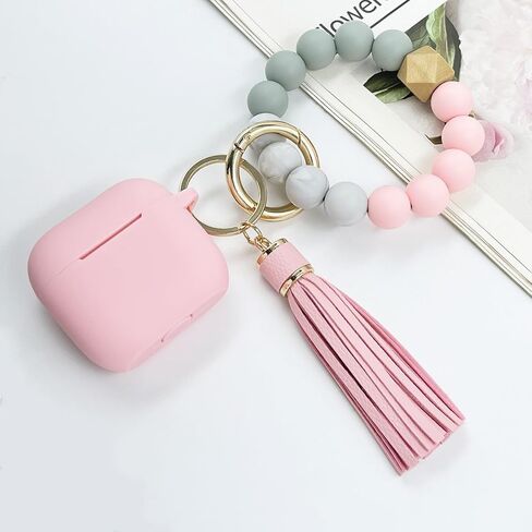متوافق مع غطاء حافظة AirPods 4، غطاء واقي من السيليكون الناعم مع سلسلة مفاتيح سوار، متوافق مع سماعات الأذن اللاسلكية Apple AirPods الجيل الرابع (وردي فاقع) in Kuwait
