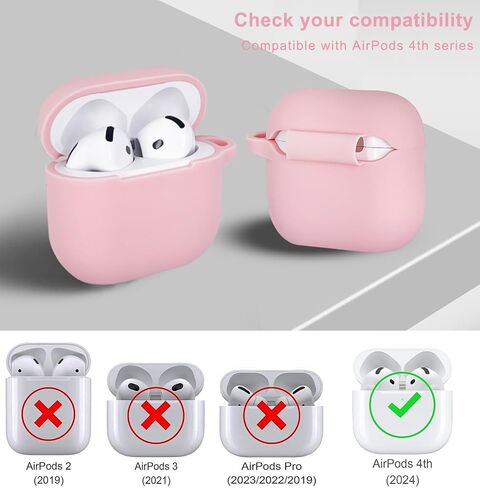 متوافق مع غطاء حافظة AirPods 4، غطاء واقي من السيليكون الناعم مع سلسلة مفاتيح سوار، متوافق مع سماعات الأذن اللاسلكية Apple AirPods الجيل الرابع (وردي فاقع) in Kuwait