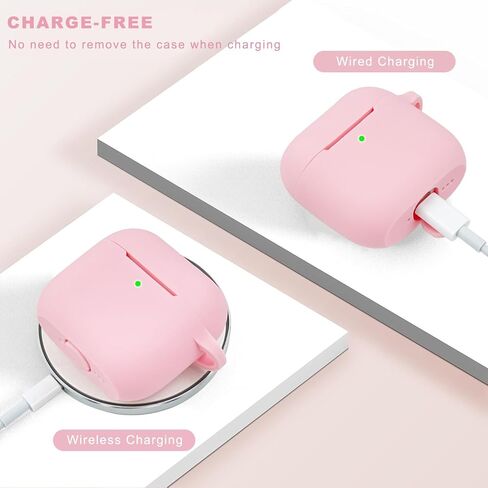 متوافق مع غطاء حافظة AirPods 4، غطاء واقي من السيليكون الناعم مع سلسلة مفاتيح سوار، متوافق مع سماعات الأذن اللاسلكية Apple AirPods الجيل الرابع (وردي فاقع) in Kuwait