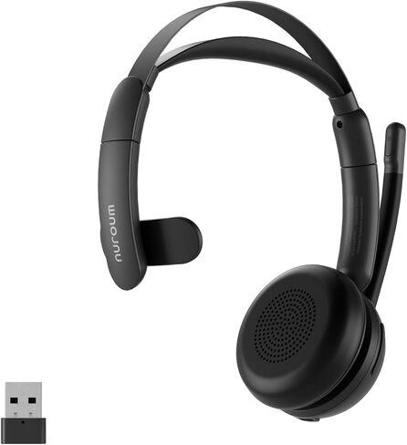 NUROUM Wireless Headset with Mic for Work, Trucker Bluetooth Headset with Noise Cancelling Microphones, Single Ear, Dongle, Multi-Point/Mute, 45H Playback for Call Center/Work from Home/Office HP31SU in Saudi Arabia