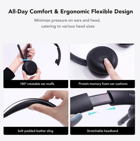 NUROUM Wireless Headset with Mic for Work, Trucker Bluetooth Headset with Noise Cancelling Microphones, Single Ear, Dongle, Multi-Point/Mute, 45H Playback for Call Center/Work from Home/Office HP31SU in Saudi Arabia