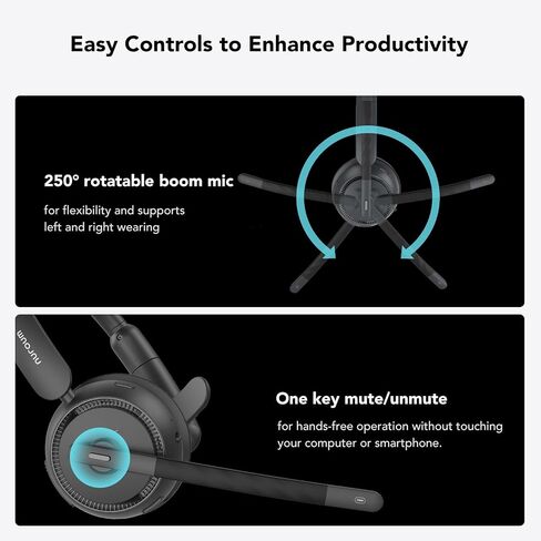 NUROUM Wireless Headset with Mic for Work, Trucker Bluetooth Headset with Noise Cancelling Microphones, Single Ear, Dongle, Multi-Point/Mute, 45H Playback for Call Center/Work from Home/Office HP31SU in Saudi Arabia