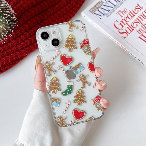 ZTOFERA حافظة هاتف عيد الميلاد لهاتف iPhone 14 مقاس 6.1 بوصة، حافظة هاتف شفافة لطيفة على شكل عيد الميلاد المجيد هدايا شفافة من البولي كربونات الصلب + غطاء واقٍ مقاوم للصدمات من مادة TPU - رجل خبز الزنجبيل in Kuwait