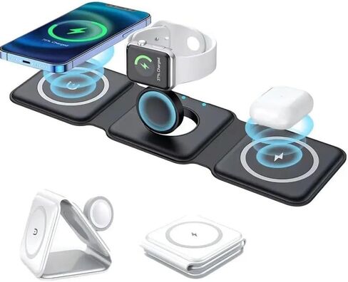 3 in 1 Wireless Charger for iPhone, Magnetic Foldable 3 in 1 Charging Station, Magnetic Pad, Travel Charger for Multiple Devices for iPhone 15/14/13/12 Series, AirPods Pro, iWatch in Saudi Arabia