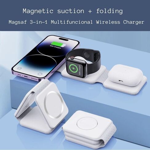 3 in 1 Wireless Charger for iPhone, Magnetic Foldable 3 in 1 Charging Station, Magnetic Pad, Travel Charger for Multiple Devices for iPhone 15/14/13/12 Series, AirPods Pro, iWatch in Saudi Arabia
