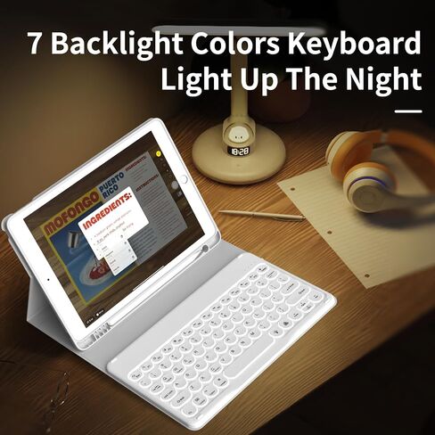 for iPad 9th/8th/7th Generation Case with Keyboard (2021/2020/2019) - 7 Colors Backlit Wireless Detachable Folio Keyboard Cover with Pencil Holder for iPad 10.2 Inch, Gray in Saudi Arabia