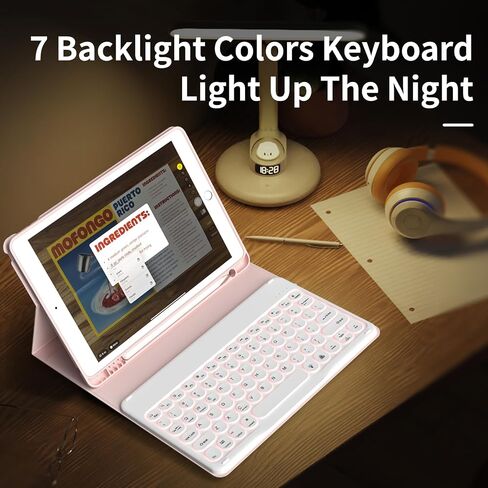 for iPad 9th/8th/7th Generation Case with Keyboard (2021/2020/2019) - 7 Colors Backlit Wireless Detachable Folio Keyboard Cover with Pencil Holder for iPad 10.2 Inch, Gray in Saudi Arabia