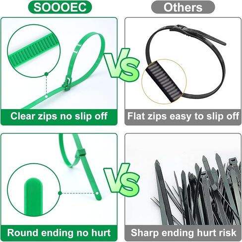 SOOOEC 200 Pack Reusable Green Zip Ties Assorted Sizes 6+8+10+12 Inch UV Resistant, Black Zip Ties Heavy Duty Outdoor Releasable Round Ending No Hurt, Cable Ties Reusable Tie Wraps Indoor Non Slip Off in Saudi Arabia