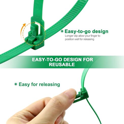 SOOOEC 200 Pack Reusable Green Zip Ties Assorted Sizes 6+8+10+12 Inch UV Resistant, Black Zip Ties Heavy Duty Outdoor Releasable Round Ending No Hurt, Cable Ties Reusable Tie Wraps Indoor Non Slip Off in Saudi Arabia