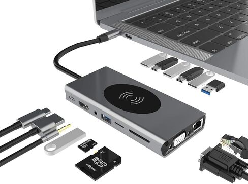 محطة إرساء الكمبيوتر المحمول متعددة الوظائف 15 في 1 USB C Hub Gigabit Ethernet USB C Hub Type-c إلى 4K HDMI متعدد المنافذ مع شحن VGA PD، 3 منافذ USB 3.0، بطاقة SD in Saudi Arabia