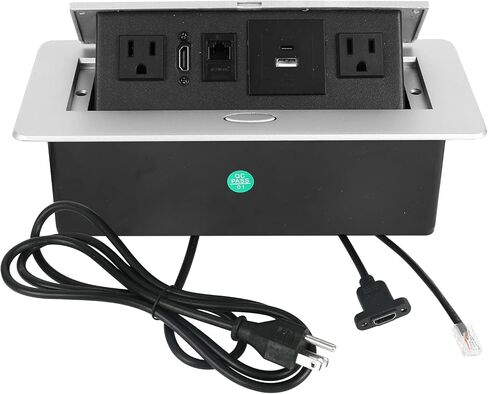 Table Pop Up Outlet, Desktop Pop Up Socket Center Countertop Socket Multimedia Strip Socket Connection Box Countertop with USB 3.0/2×AC/2×HDMI/USB-A/USB-C/LAN for Conference Desk Office (Black-3) in Kuwait