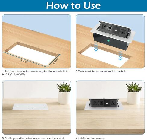 Table Pop Up Outlet, Desktop Pop Up Socket Center Countertop Socket Multimedia Strip Socket Connection Box Countertop with USB 3.0/2×AC/2×HDMI/USB-A/USB-C/LAN for Conference Desk Office (Black-3) in Kuwait