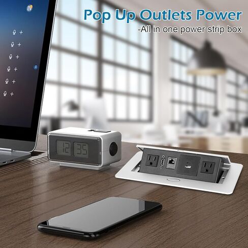 Table Pop Up Outlet, Desktop Pop Up Socket Center Countertop Socket Multimedia Strip Socket Connection Box Countertop with USB 3.0/2×AC/2×HDMI/USB-A/USB-C/LAN for Conference Desk Office (Black-3) in Kuwait