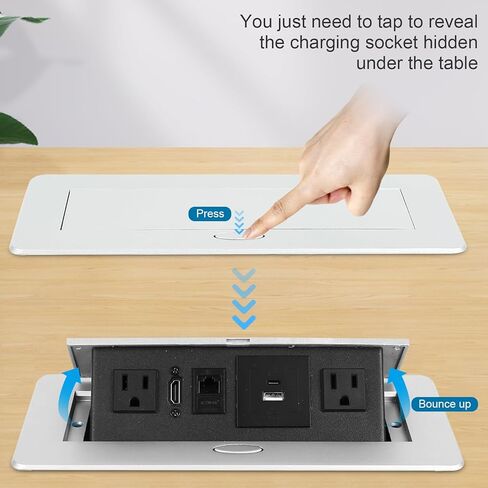 Table Pop Up Outlet, Desktop Pop Up Socket Center Countertop Socket Multimedia Strip Socket Connection Box Countertop with USB 3.0/2×AC/2×HDMI/USB-A/USB-C/LAN for Conference Desk Office (Black-3) in Kuwait