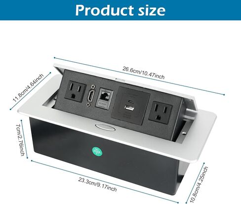 Table Pop Up Outlet, Desktop Pop Up Socket Center Countertop Socket Multimedia Strip Socket Connection Box Countertop with USB 3.0/2×AC/2×HDMI/USB-A/USB-C/LAN for Conference Desk Office (Black-3) in Kuwait