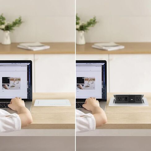 Table Pop Up Outlet, Desktop Pop Up Socket Center Countertop Socket Multimedia Strip Socket Connection Box Countertop with USB 3.0/2×AC/2×HDMI/USB-A/USB-C/LAN for Conference Desk Office (Black-3) in Kuwait