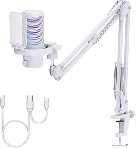 FEELWORLD VM1 Gaming PC USB Microphone Condenser Mic with Noise Cancellation Mute RGB Light, Computer Accessories for Gamer YouTube Twitch Podcast Streaming Recording Online Chat PS4 PS5 in Kuwait