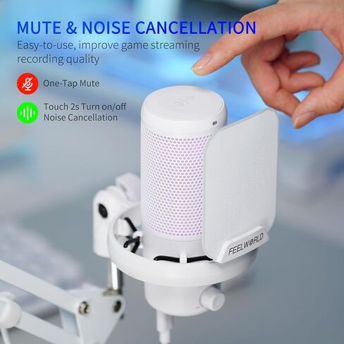 FEELWORLD VM1 Gaming PC USB Microphone Condenser Mic with Noise Cancellation Mute RGB Light, Computer Accessories for Gamer YouTube Twitch Podcast Streaming Recording Online Chat PS4 PS5 in Kuwait