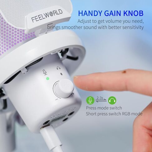 FEELWORLD VM1 Gaming PC USB Microphone Condenser Mic with Noise Cancellation Mute RGB Light, Computer Accessories for Gamer YouTube Twitch Podcast Streaming Recording Online Chat PS4 PS5 in Kuwait