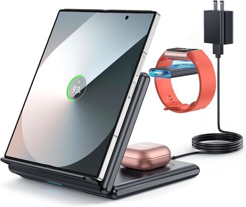 GEEKERA Wireless Charger for Samsung, 3 in 1 Foldable Wireless Charging Station for Samsung Galaxy Z Flip/Fold 6 5 4 3, S24 S23 S22 S21 S20 Ultra Plus, Watch 6 5 4 3 Active, Buds 2 Pro/Live, Android in Saudi Arabia