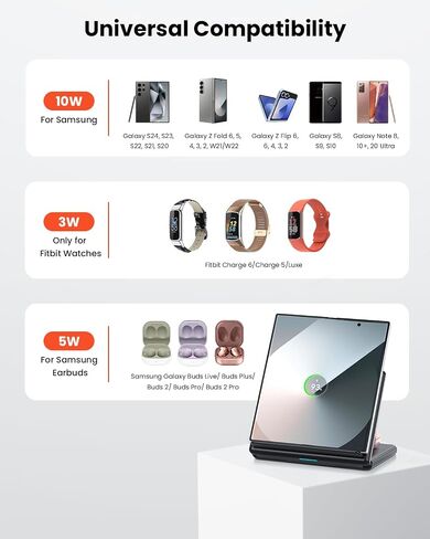 GEEKERA Wireless Charger for Samsung, 3 in 1 Foldable Wireless Charging Station for Samsung Galaxy Z Flip/Fold 6 5 4 3, S24 S23 S22 S21 S20 Ultra Plus, Watch 6 5 4 3 Active, Buds 2 Pro/Live, Android in Saudi Arabia