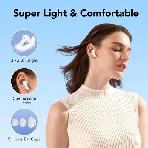 Wireless Earbuds Bluetooth 5.4 Headphones, 50 Hrs Playtime with LED Digital Display, ENC Call Noise Cancelling, 14.2mm Big Speakers Bass Stereo Ear Buds, IP7 Waterproof Earphones Sports Rice White in Saudi Arabia