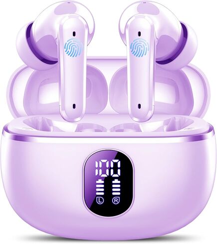 Wireless Earbuds Bluetooth 5.4 Headphones, 50 Hrs Playtime with LED Digital Display, ENC Call Noise Cancelling, 14.2mm Big Speakers Bass Stereo Ear Buds, IP7 Waterproof Earphones Sports Rice White in Saudi Arabia